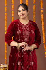 Husn Velvet 3 Piece Suit Set