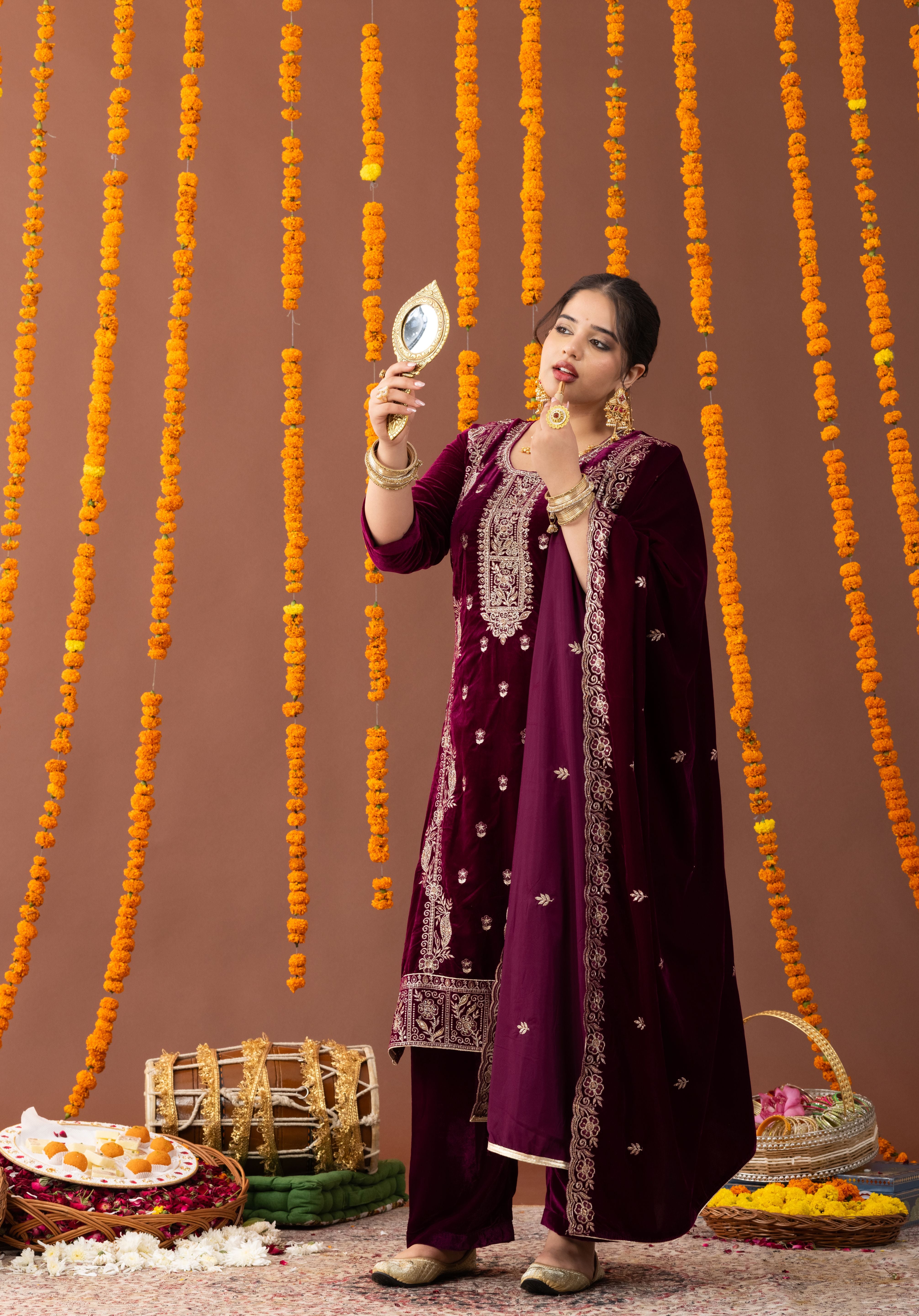 Kainaat Velvet 3 Piece Suit Set