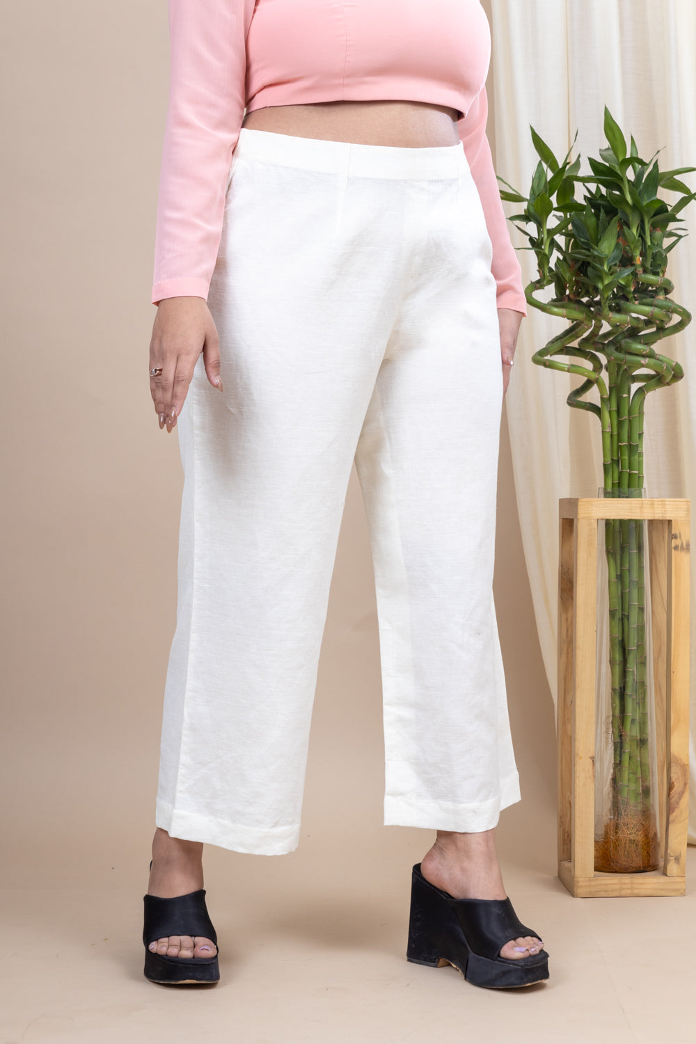 white linen wide leg pants