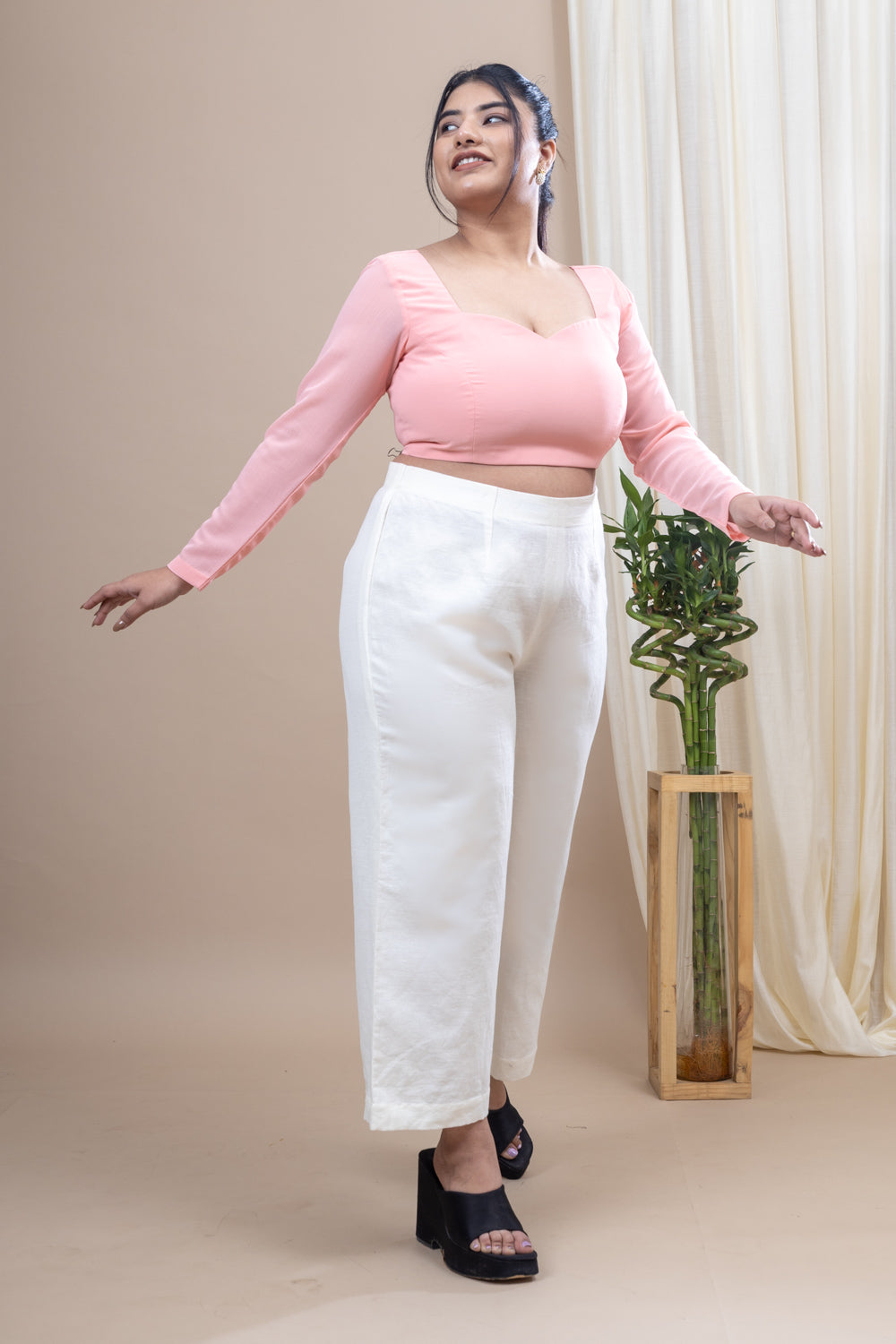 Shop Plus Size White linen Wide Leg Pants - Mamicha