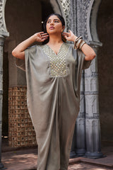 Moss Green Mirror Work Kaftan Dress