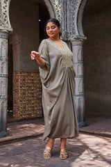 Moss Green Mirror Work Kaftan Dress