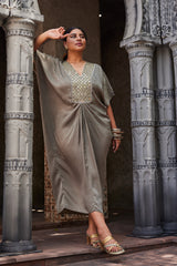 Moss Green Mirror Work Kaftan Dress