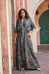 Elegant Printed Kaftan Dress with Sequence Work