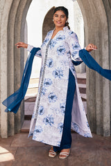 Blue Printed Full Sleeves Kurta with Pants