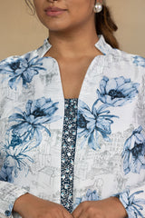 Blue Printed Full Sleeves Kurta with Pants