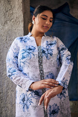 Blue Printed Full Sleeves Kurta with Pants