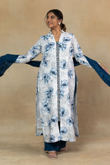 Blue Printed Full Sleeves Kurta with Pants