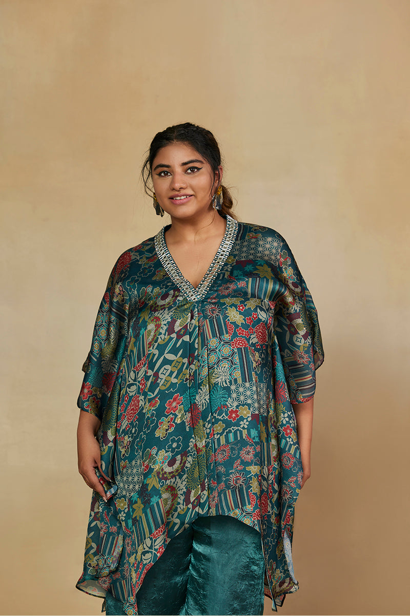 Floral Printed Kaftan Style Kurta with Palazzo Pants