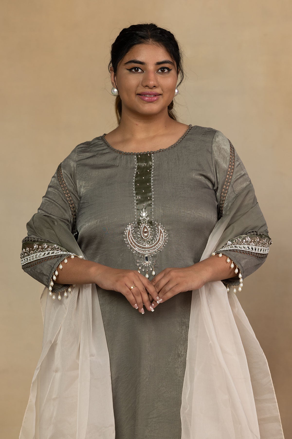 Embellished Long Kurta with Printed Pants