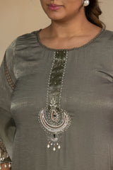 Embellished Long Kurta with Printed Pants