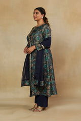 Printed Mirror Work Round Neck Kurta Set with Dupatta