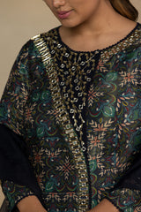 Printed Mirror Work Round Neck Kurta Set with Dupatta