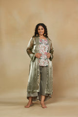 Printed Short Kurta Set with Mirror Work Shrug