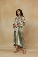 Printed Short Kurta Set with Mirror Work Shrug