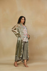 Printed Short Kurta Set with Mirror Work Shrug