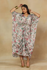 V Neck Kaftan Dress with Embellished Belt