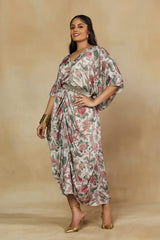 V Neck Kaftan Dress with Embellished Belt