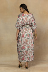 V Neck Kaftan Dress with Embellished Belt