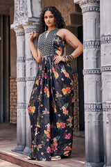 Indo Western Style Long Dress with Mirror Work