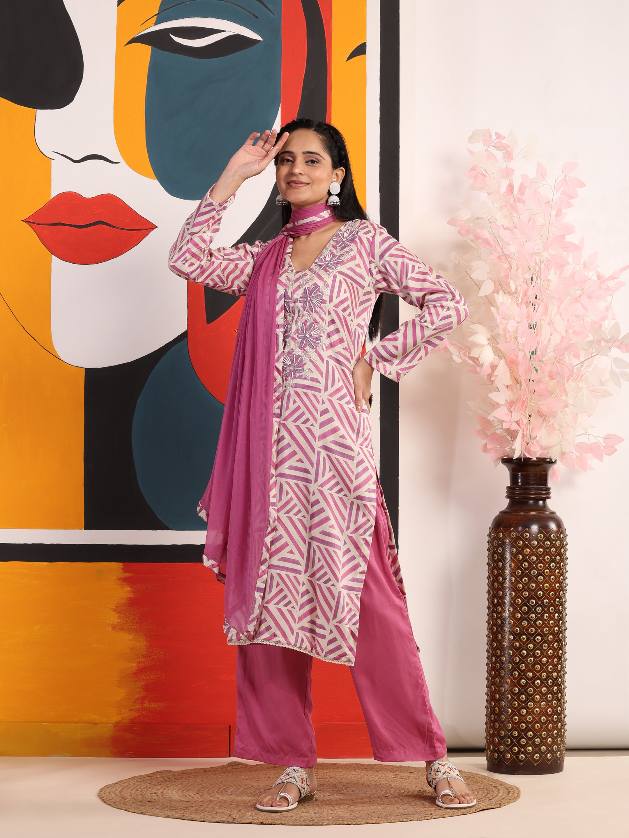 Purple Elegance Unstitched: Classic Kurta Set