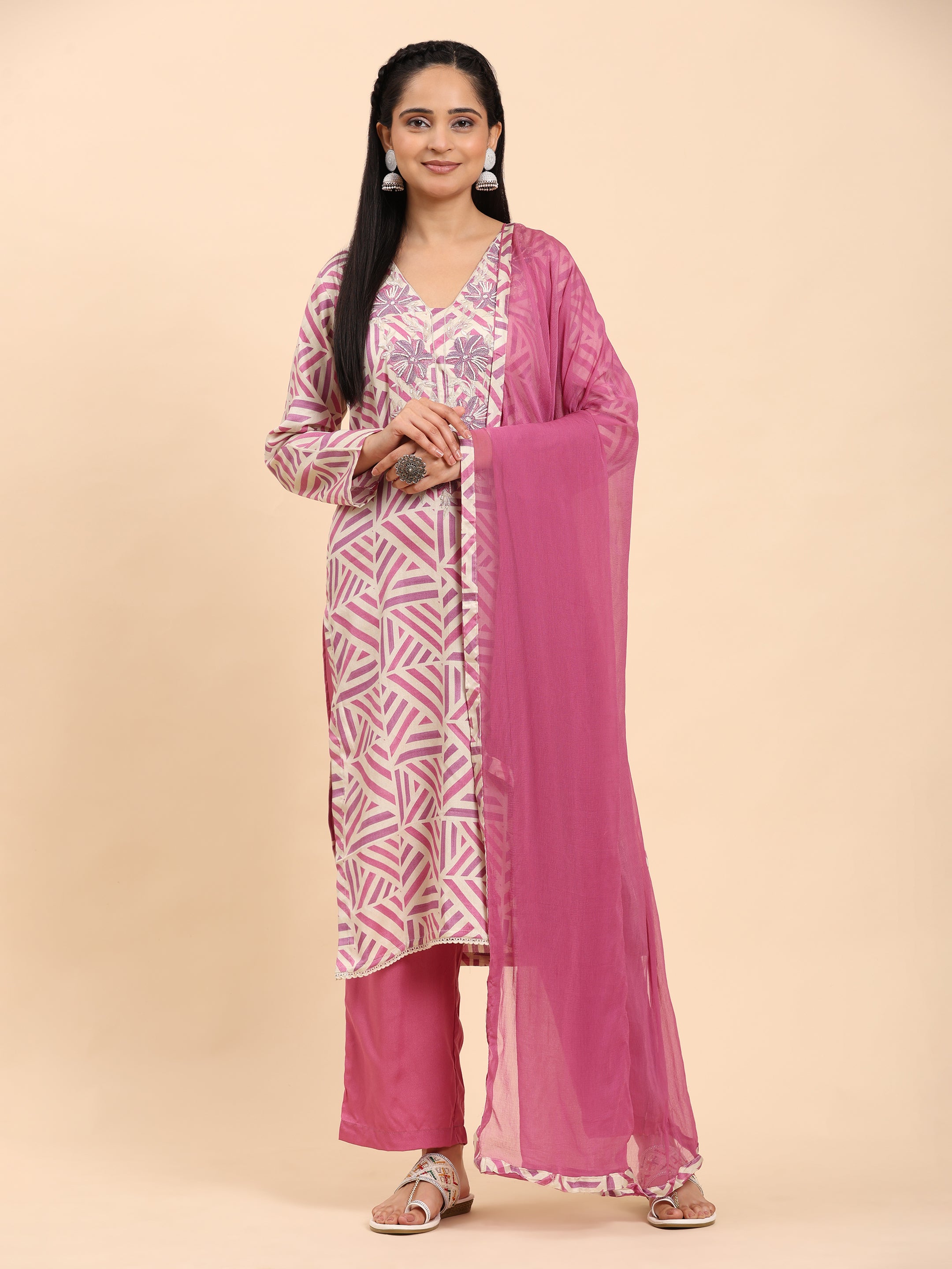 Purple Elegance Unstitched: Classic Kurta Set