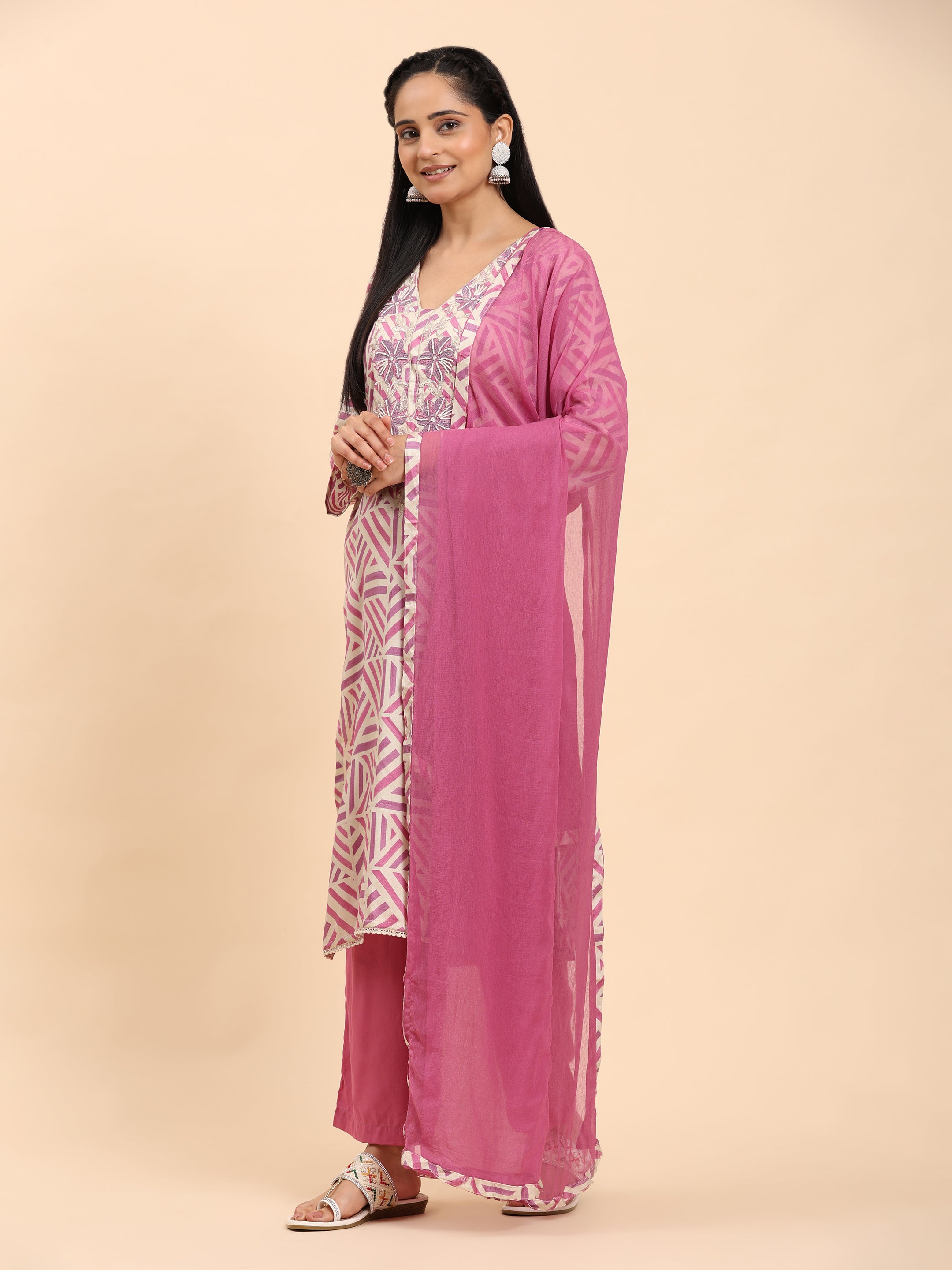 Purple Elegance Unstitched: Classic Kurta Set