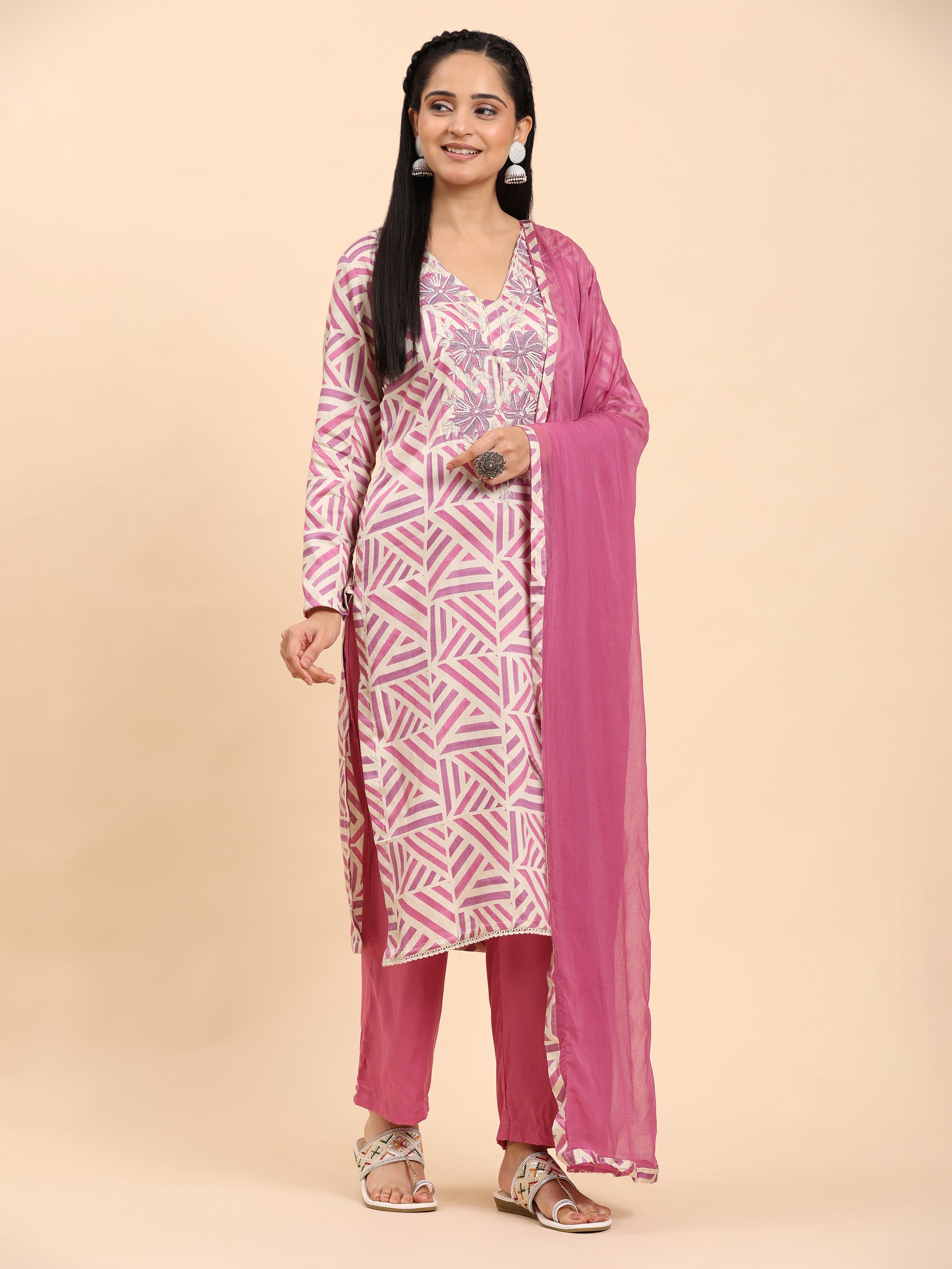 Purple Elegance Unstitched: Classic Kurta Set