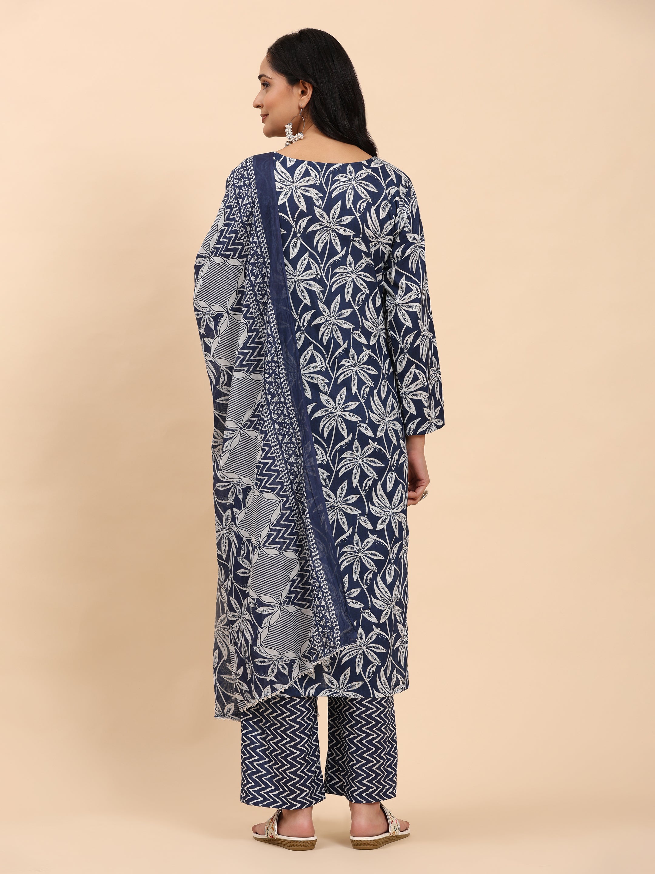 Navy Elegance Unstitched: Classic Kurta Set