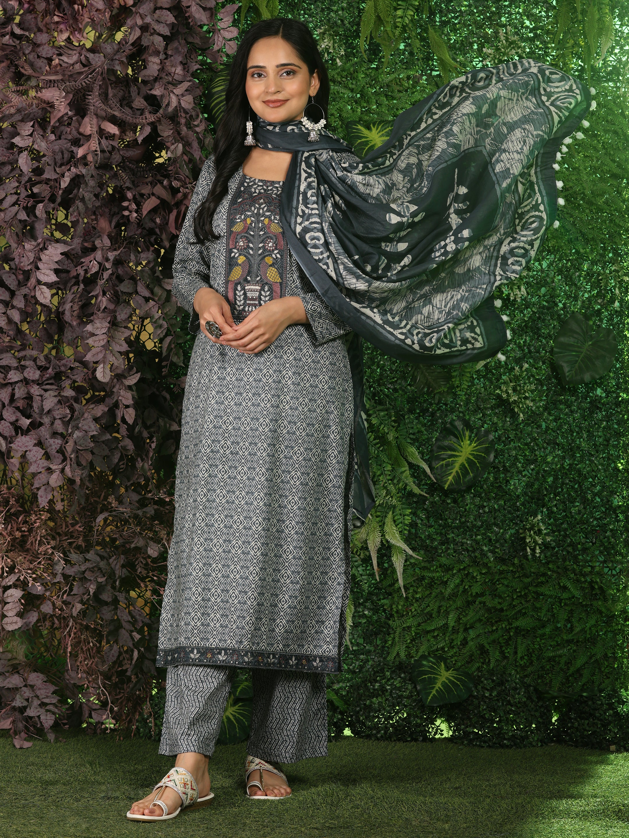 Navy Elegance Unstitched: Classic Kurta Set