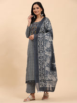 Navy Elegance Unstitched: Classic Kurta Set