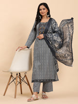 Navy Elegance Unstitched: Classic Kurta Set