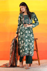 Dark Green Women's Unstitched Kurta Set