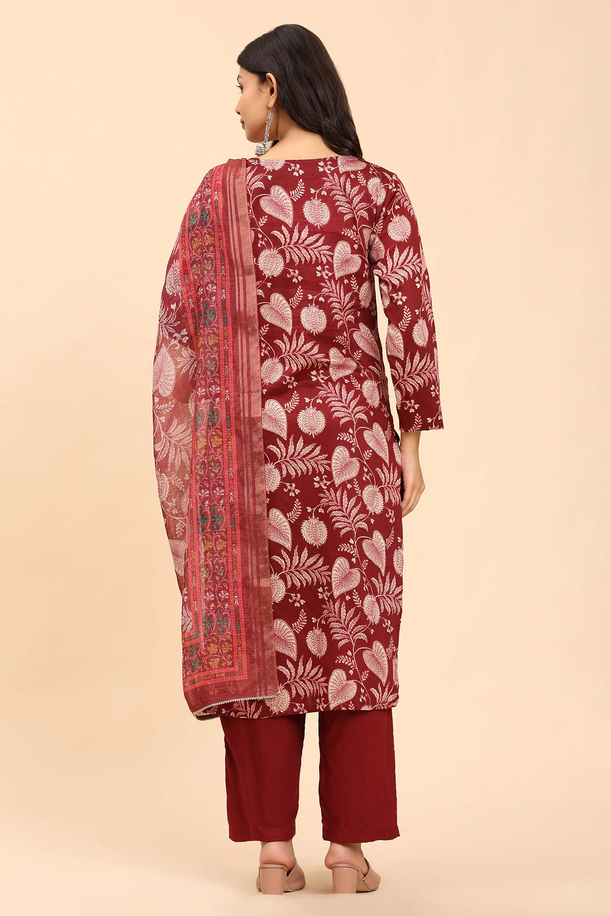 Maroon Women's Unstitched Kurta Set