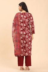 Maroon Women's Unstitched Kurta Set