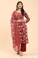 Maroon Women's Unstitched Kurta Set