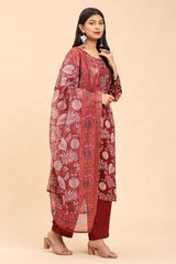 Maroon Women's Unstitched Kurta Set