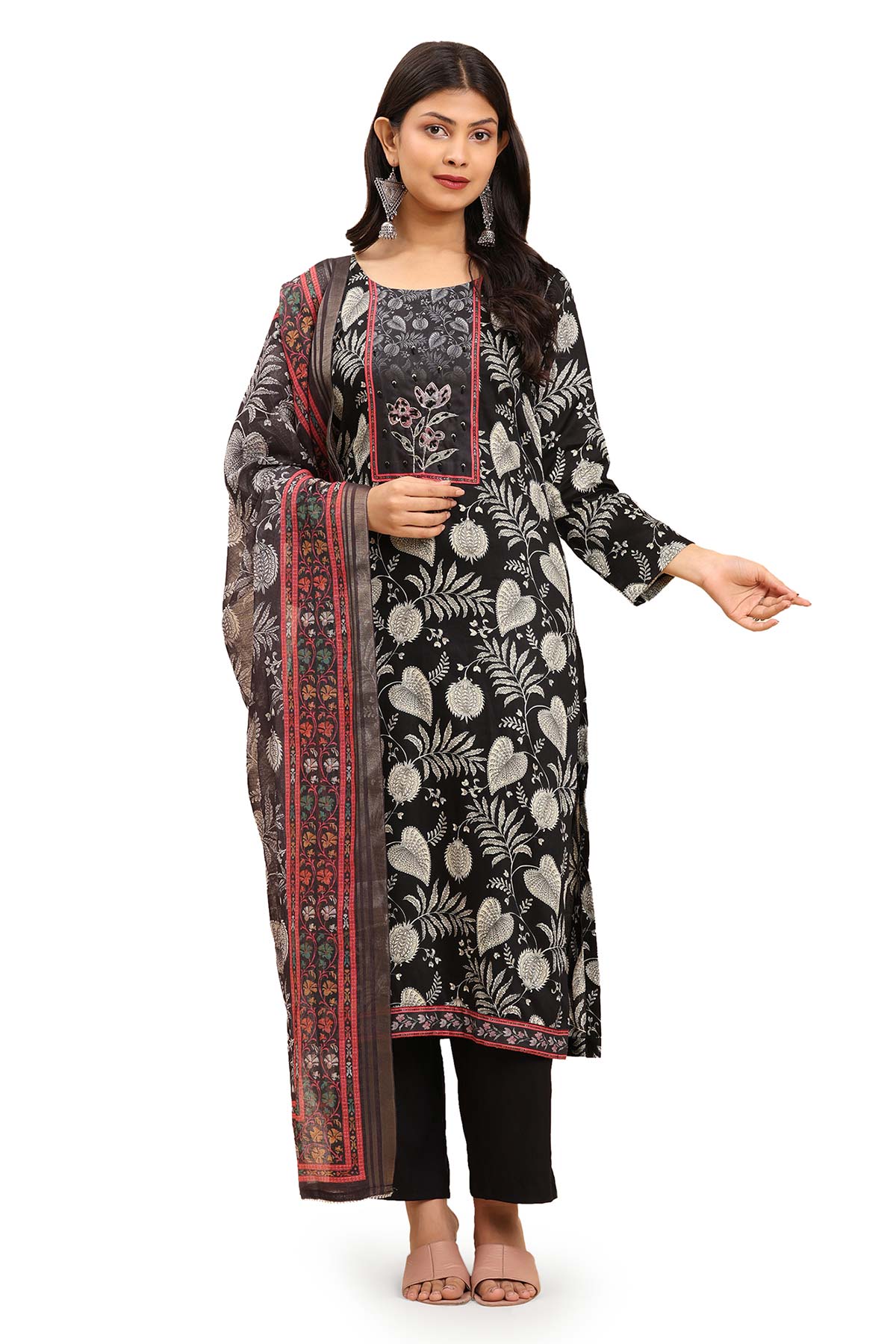 Black Women's Unstitched Kurta Set