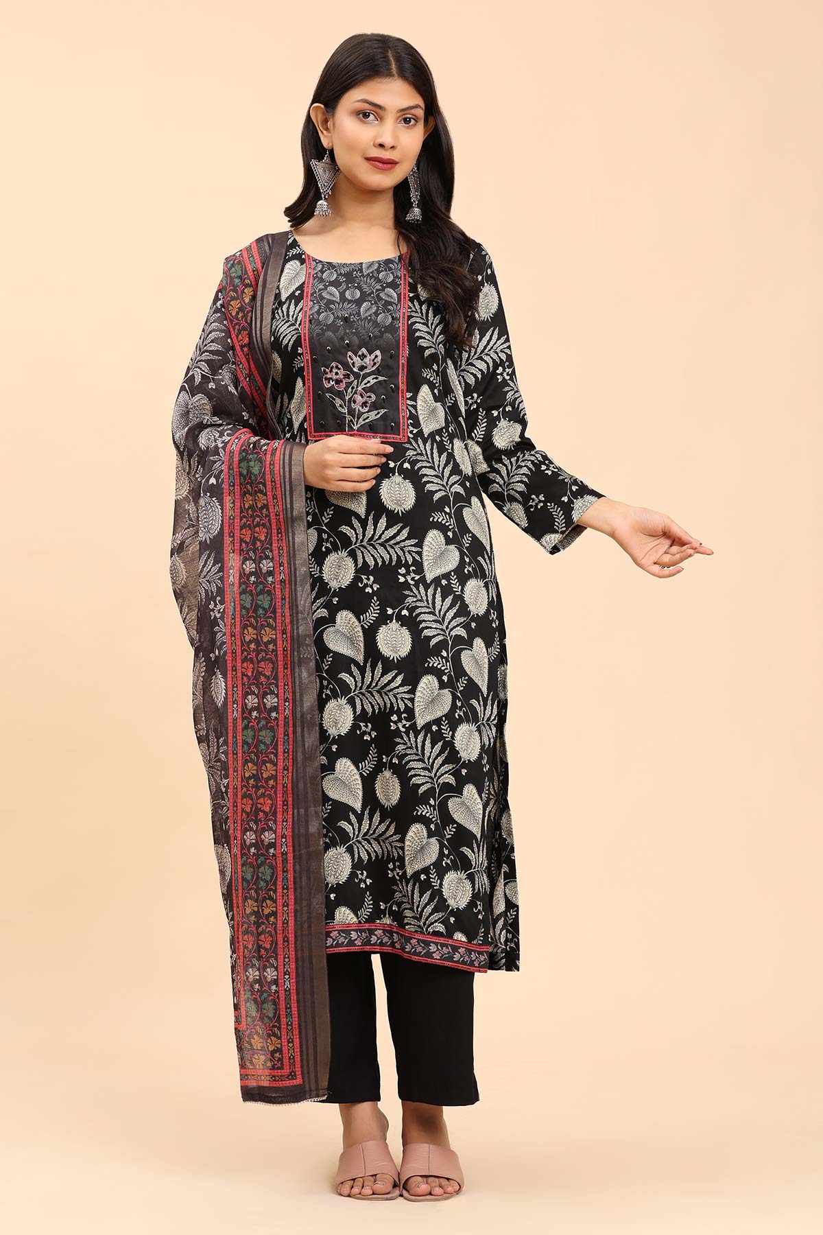 Black Women's Unstitched Kurta Set