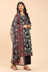 Black Women's Unstitched Kurta Set