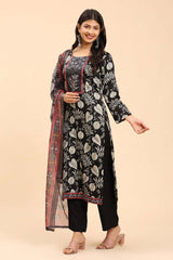 Black Women's Unstitched Kurta Set