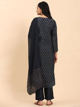 Navy Elegance Unstitched: Classic Kurta Set