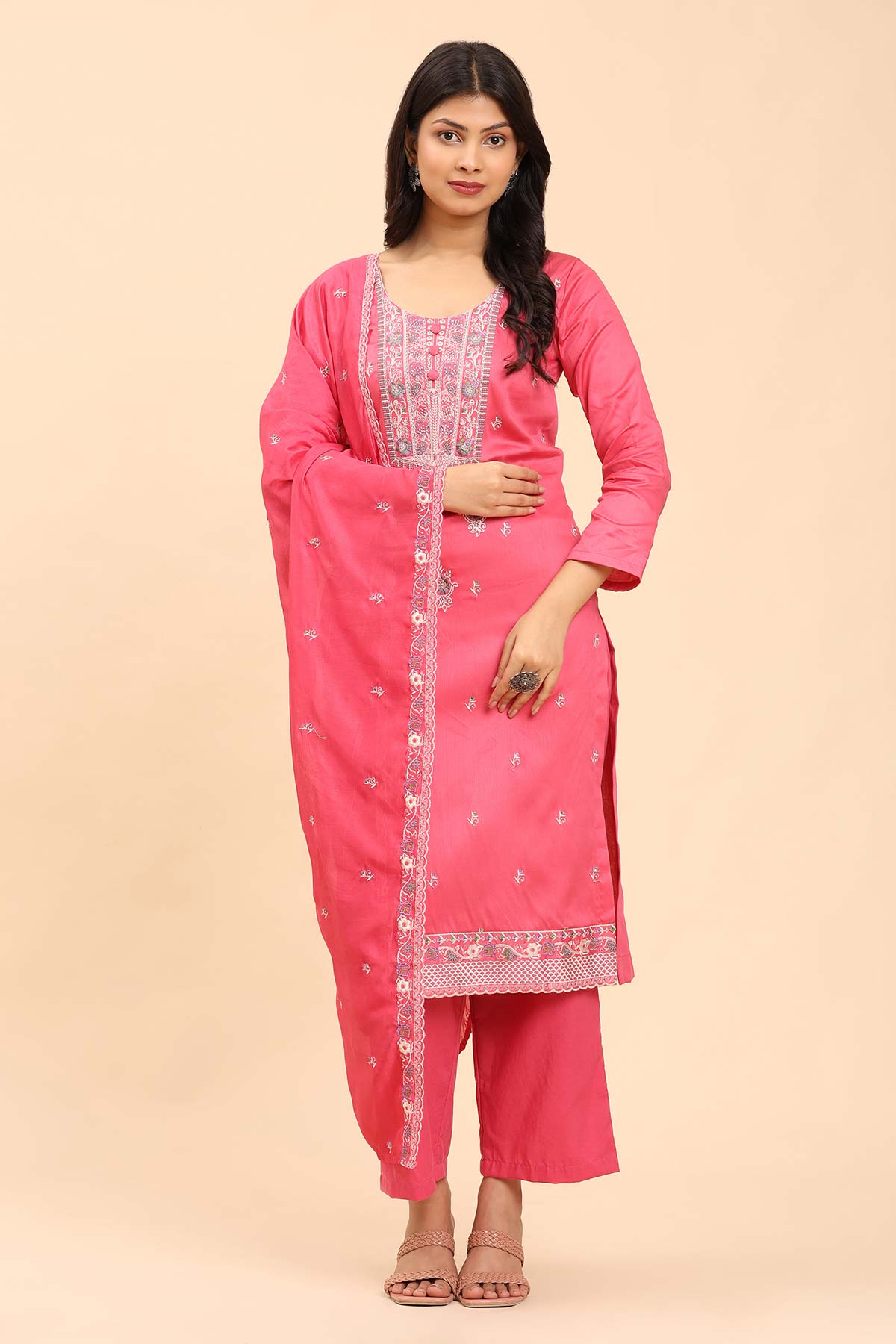 Light Pink Women's Unstitched Kurta Set