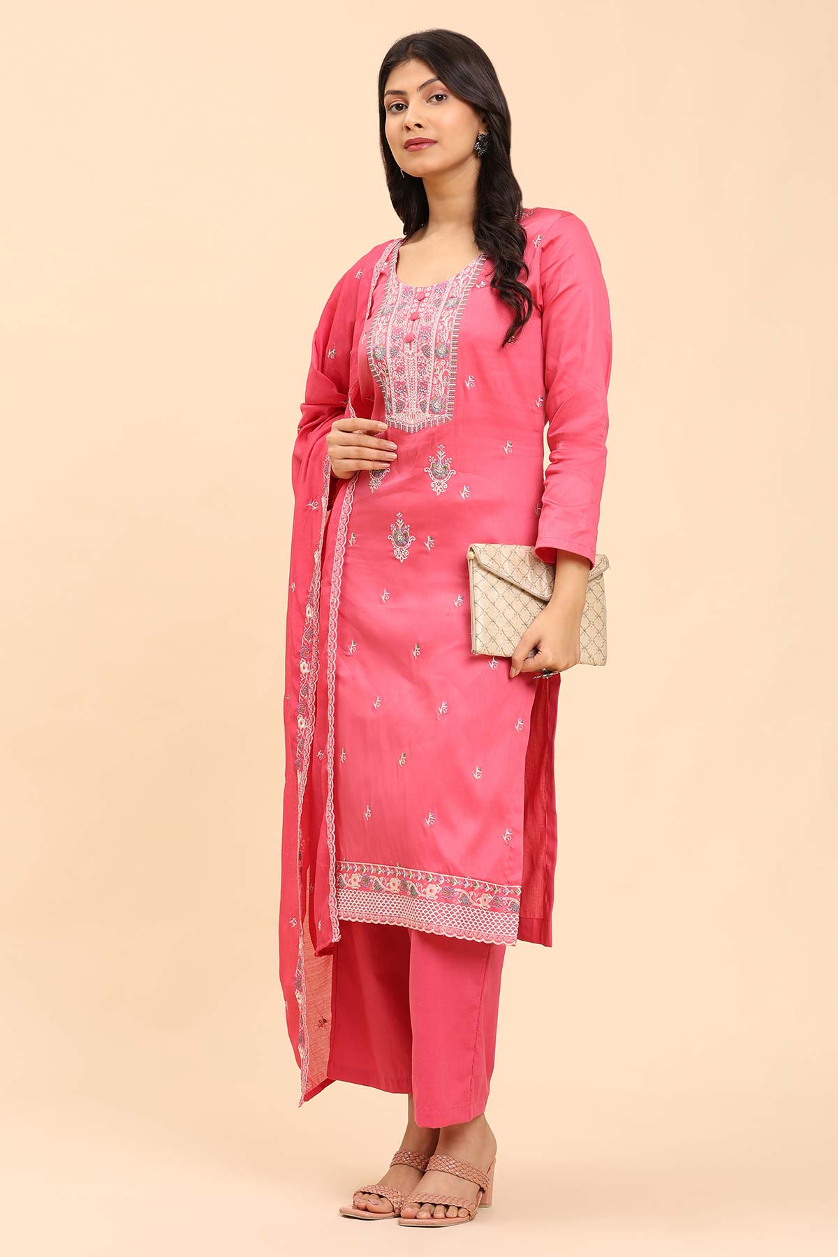 Light Pink Women's Unstitched Kurta Set