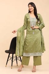 Pista Green Women's Unstitched Kurta Set