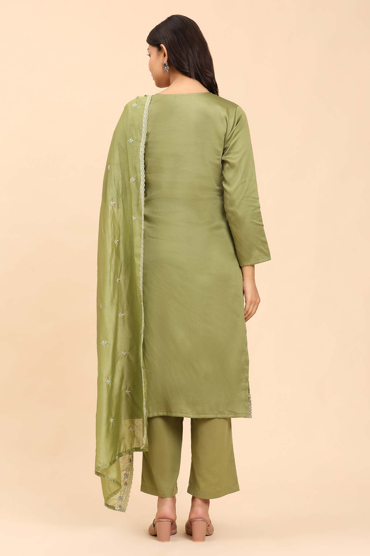 Pista Green Women's Unstitched Kurta Set