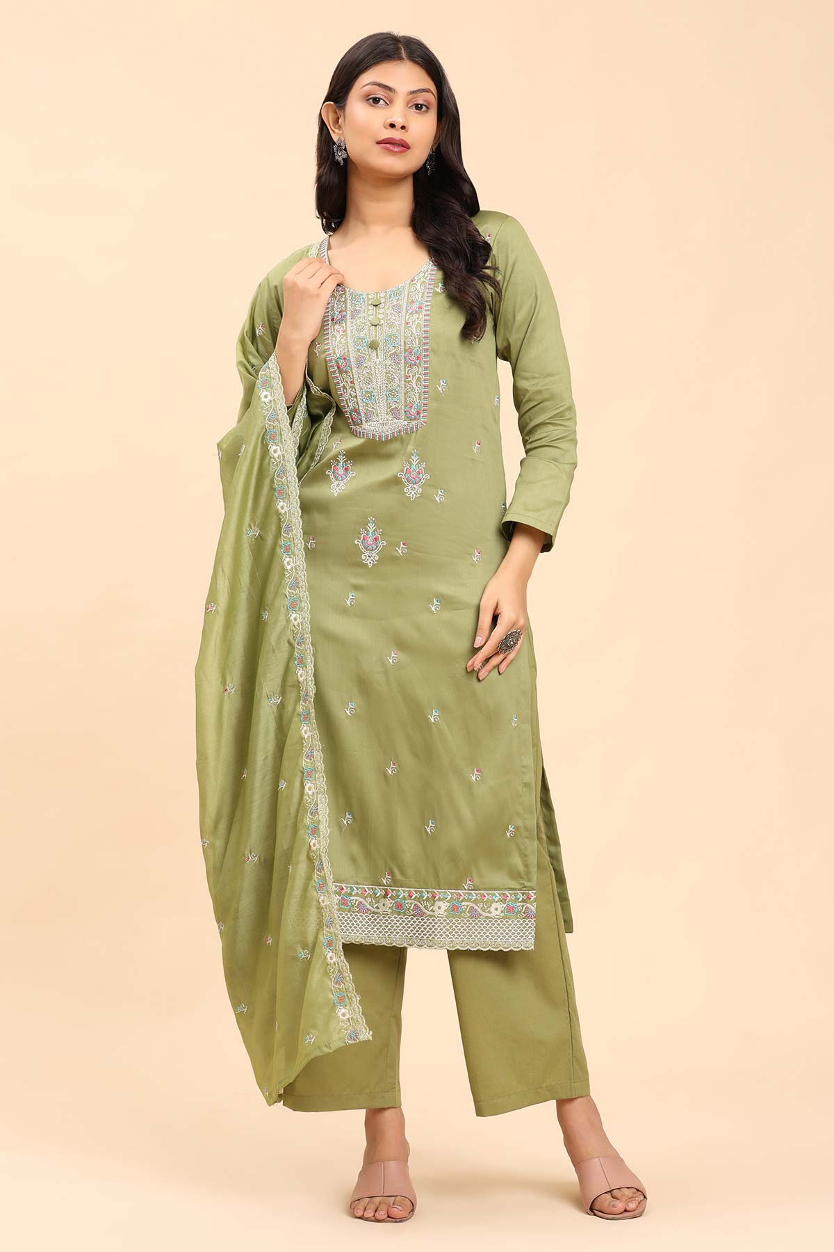 Pista Green Women's Unstitched Kurta Set