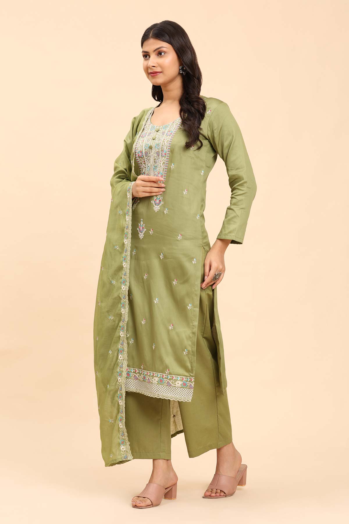 Pista Green Women's Unstitched Kurta Set