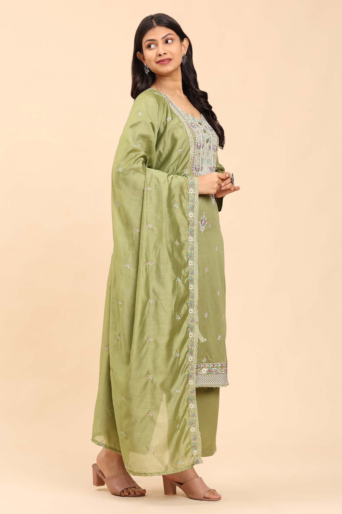 Pista Green Women's Unstitched Kurta Set