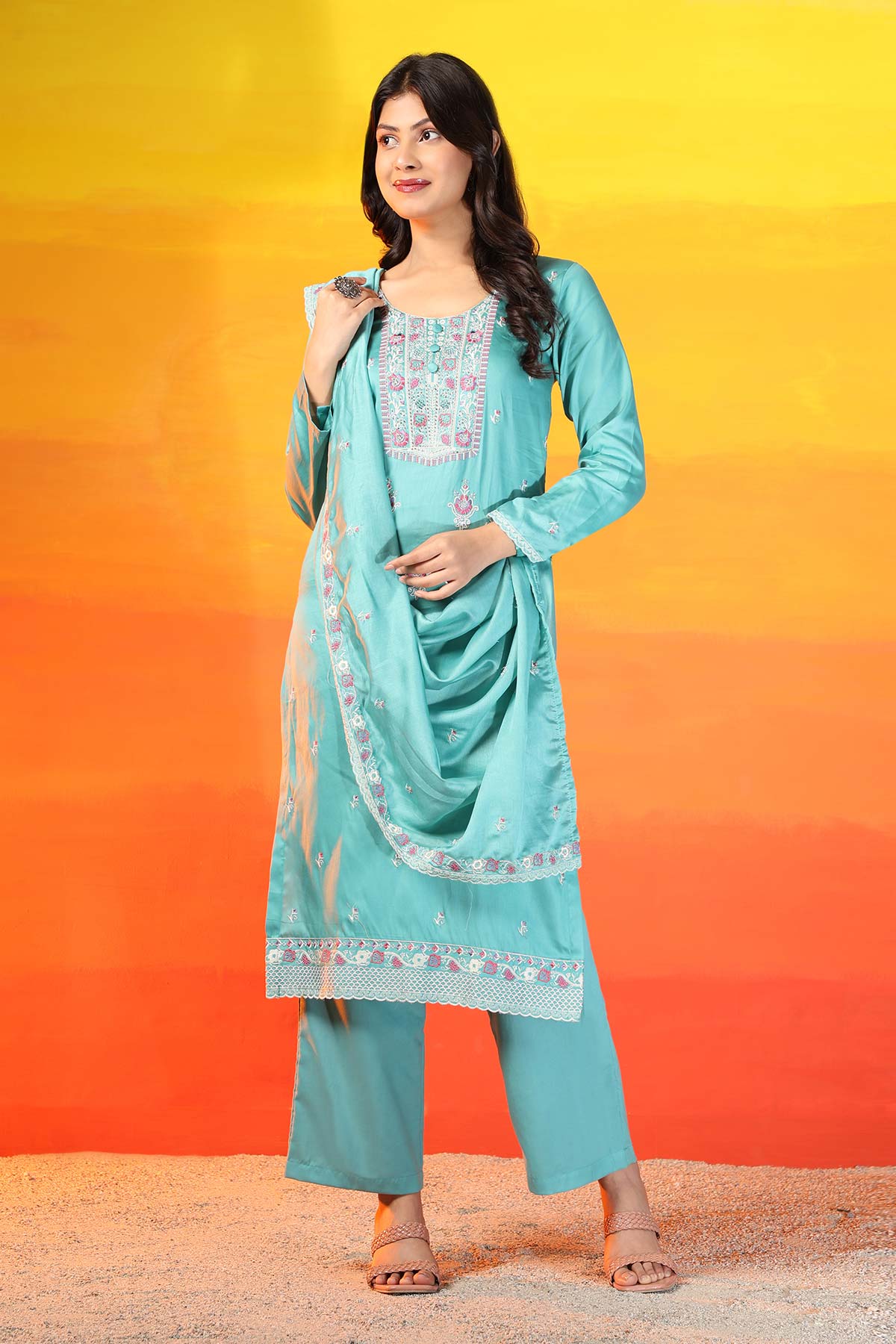 Sea Green Women's Unstitched Kurta Set